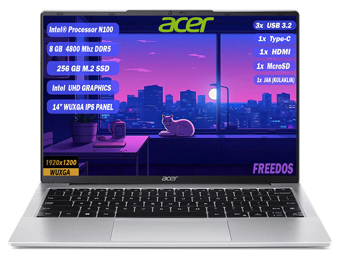 Acer Aspire Lite AL14-31P-C452 Intel N100 8 GB 256 GB SSD 14'' IPS WUXGA FreeDos Notebook NX.KS8EY.001