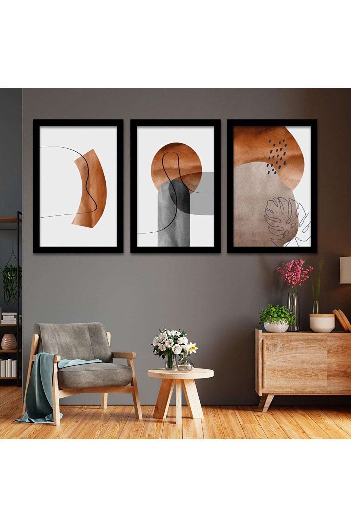 Gold Aynalı Lı Üçlü Mdf Tablo Ve Saat Seti