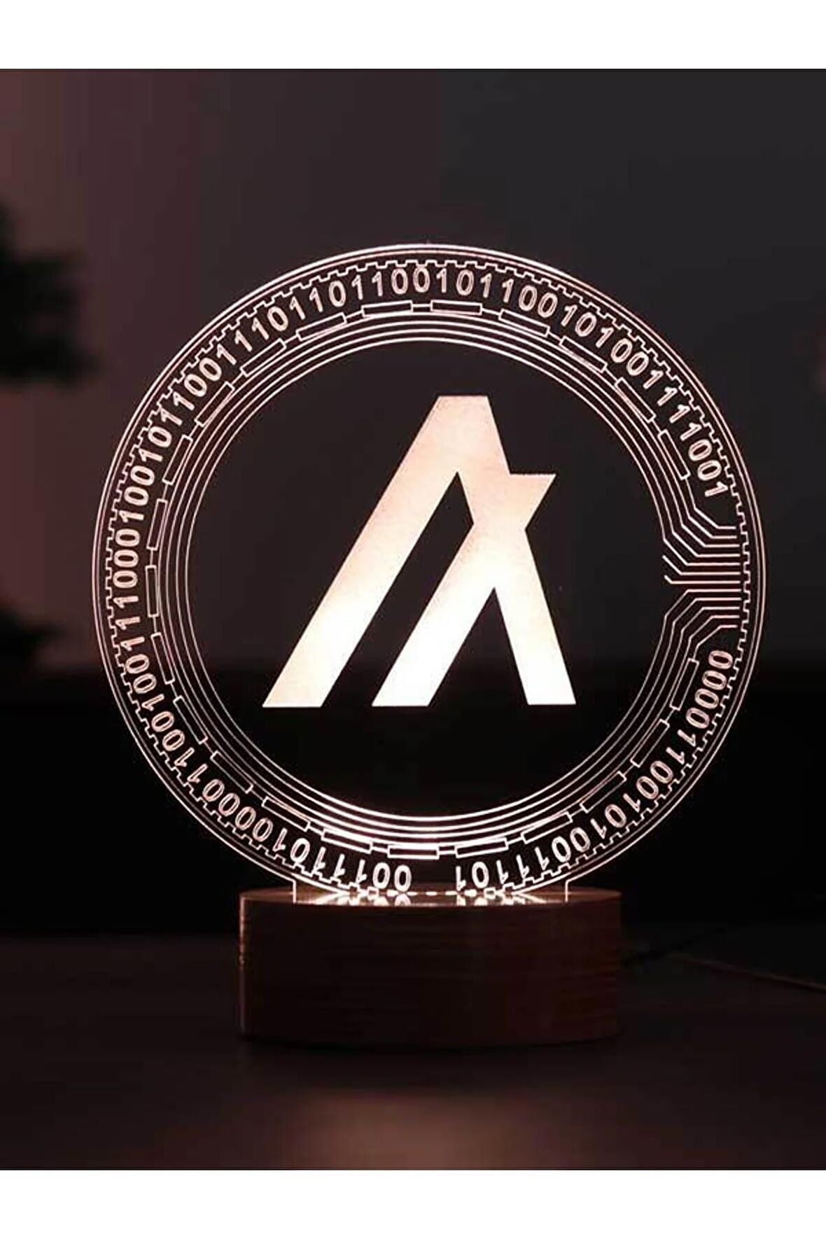 Algorand Algo Coin Led Masa Lambası Ahşap Kaide 7 Farklı Işık Renkli Dekoratif Aydınlatma