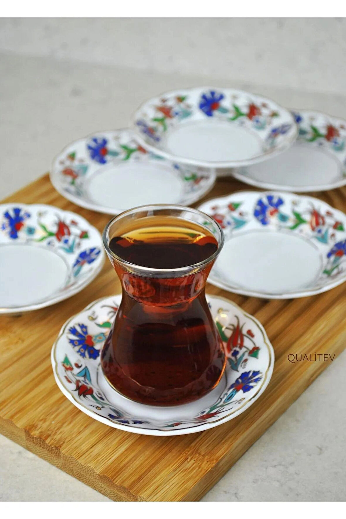 6'lı Porselen Çay Tabağı Lale Motifli Osmanlı Deseni Çay Tabak