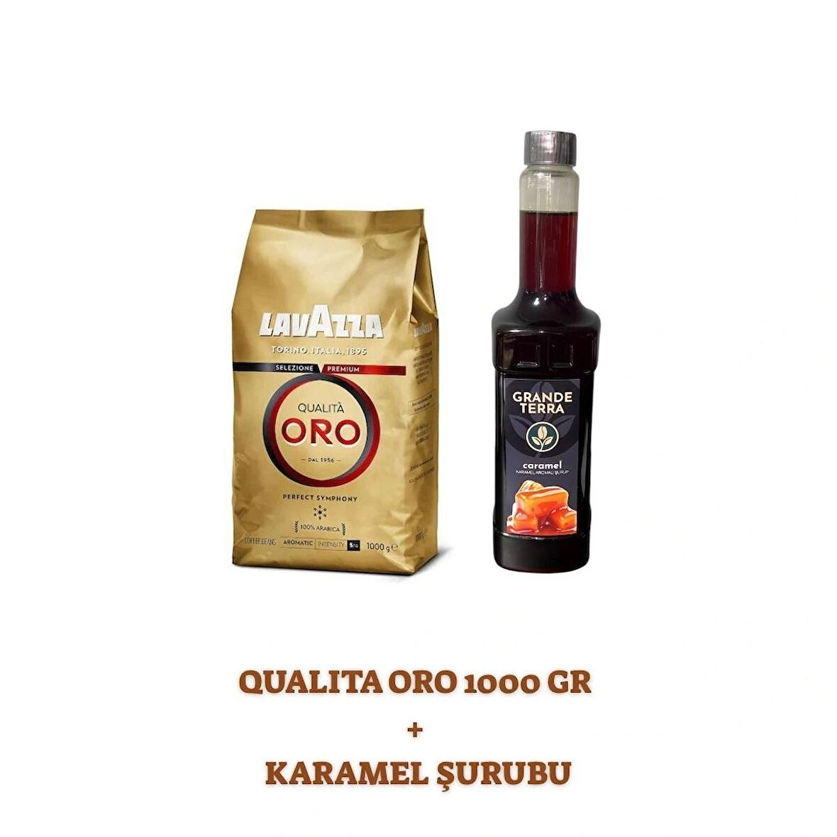 Lavazza Qualità Oro Kahve Çekirdeği ve Grande Terra Karamel Şurubu Seti