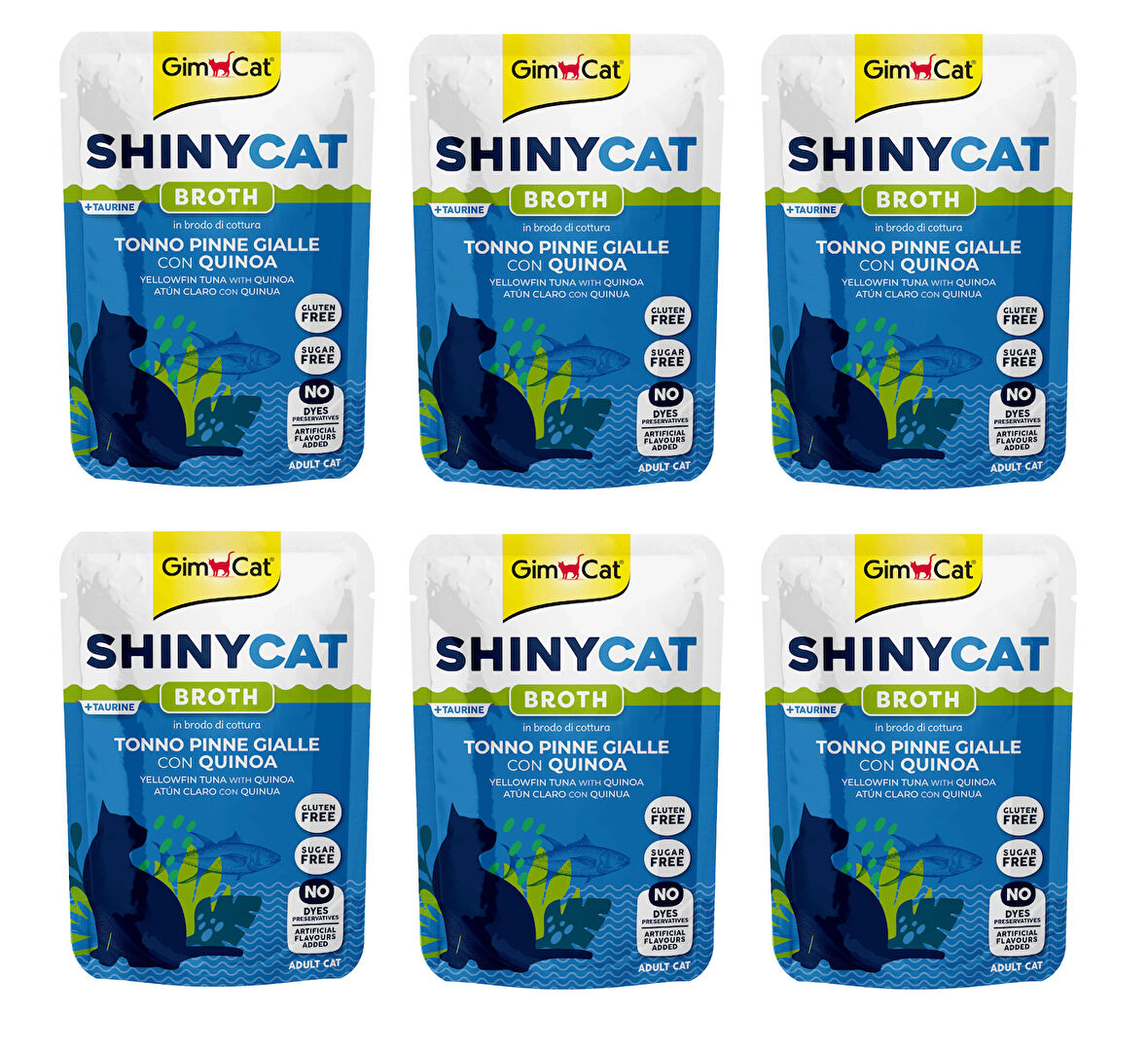Gimcat Shinycat Pouch Sarı Yüzgeçli Ton Balıklı ve Kinoalı Kedi Yaş Mama 70 Gr. X 6 Adet