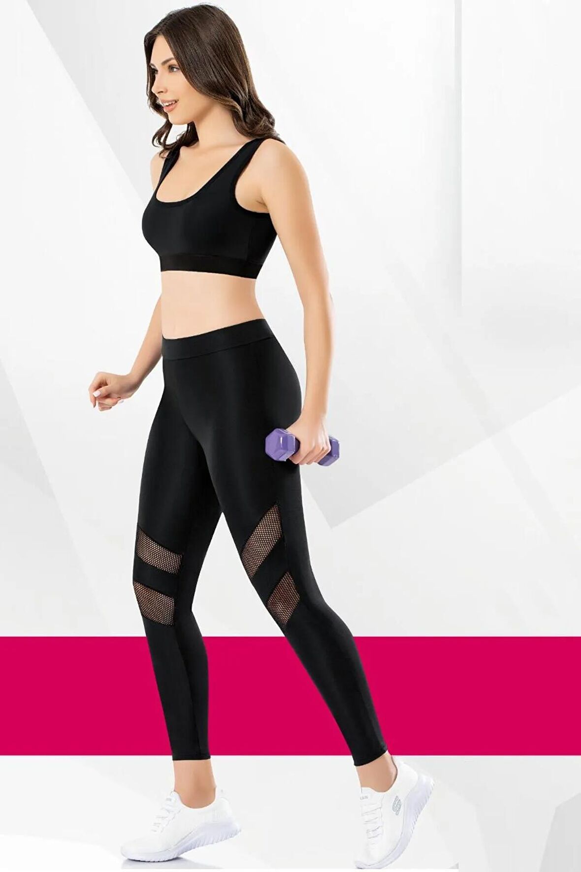 Kadın Siyah Fileli Tül Detaylı Disco Tayt