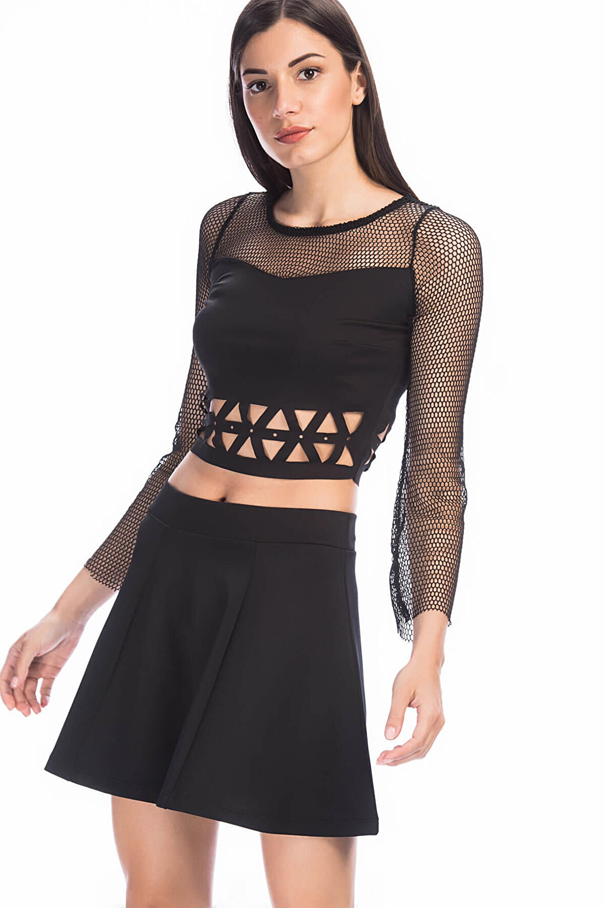 Scuba Volanlı Diz Üstü  Etek | Etk13994Uz Siyah