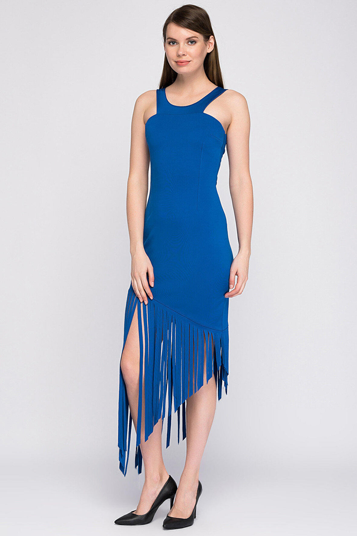 Arkasi Fermuarlı Dalgiç Abiye Elbise | Elb14404 Saks