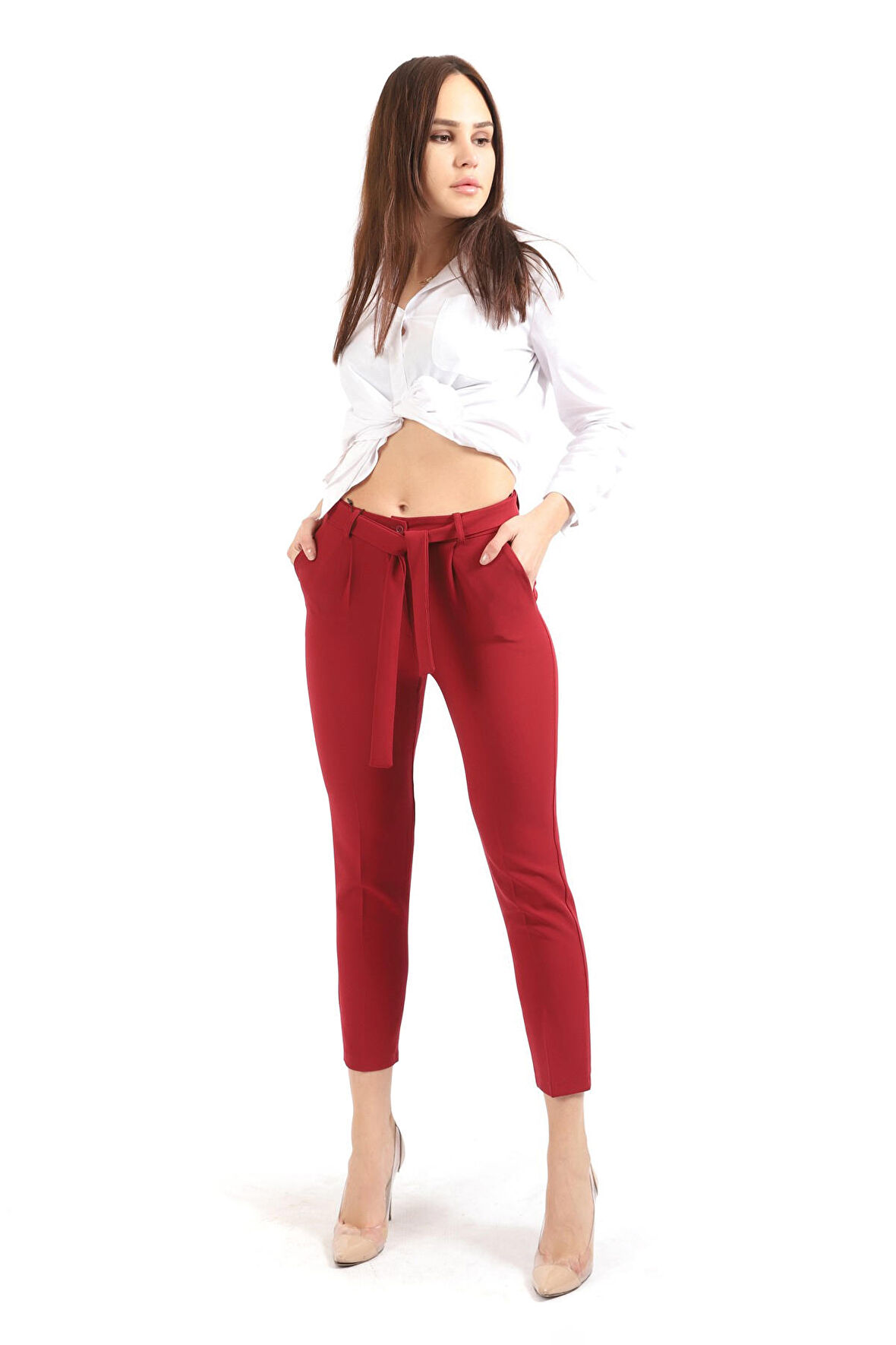 Beli Kusaklı Kumas Pantolon | Pnt19018 Bordo