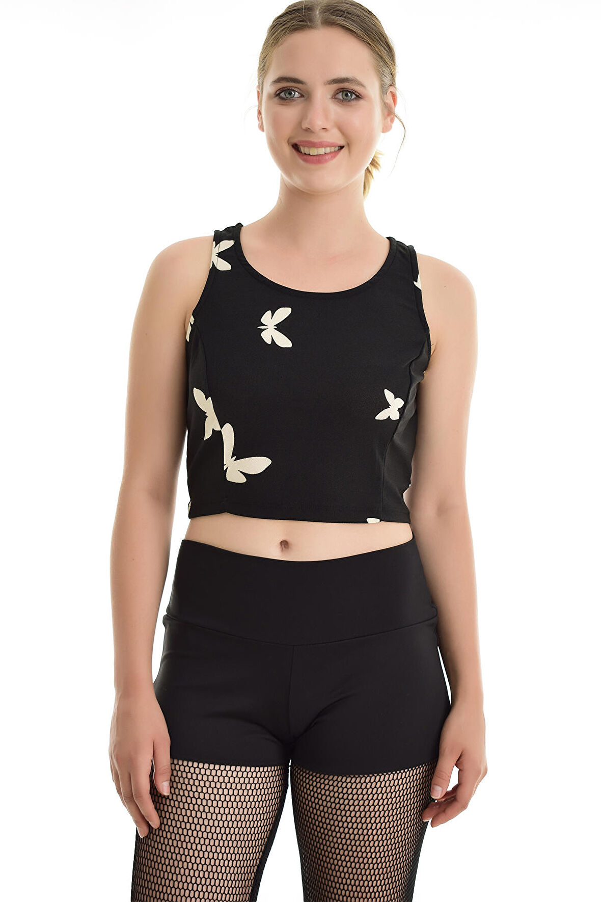 Kelebek Desenli Bluz | Blz31640 Siyah