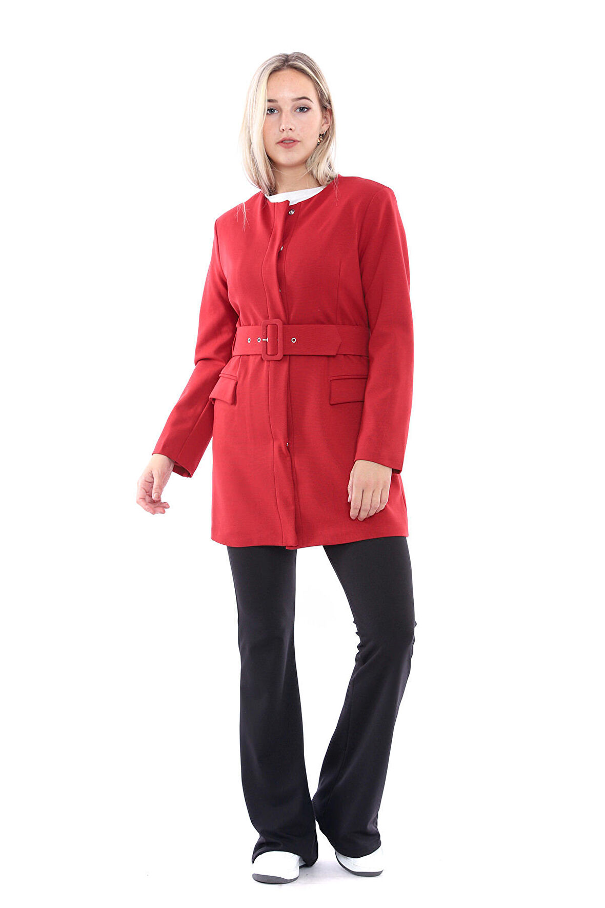 Çelik Örgü Uzun Ceket | Ckt32183 Kırmızı