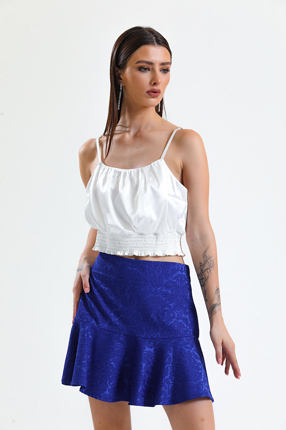 Jakarli Kisa Volanli Etek_Etk32608 Saks