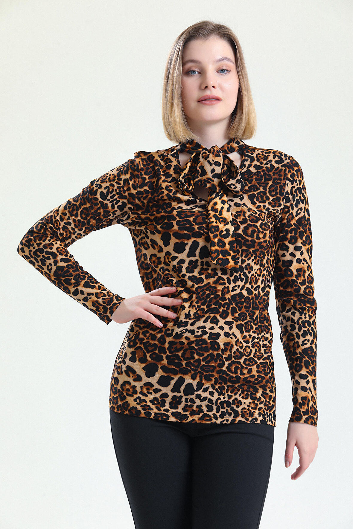 Leopar Desenli Uzun Kol Bluz | BLZ32850 Leopar Desenli