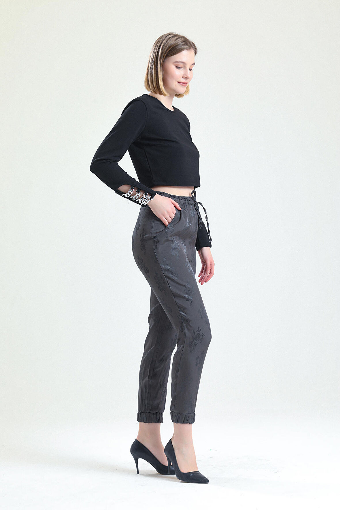 SENSE Bel Ve Paçalar Lastikli Bağcıklı Pantolon | Pnt32963 HAKİ ÇİÇEKLİ