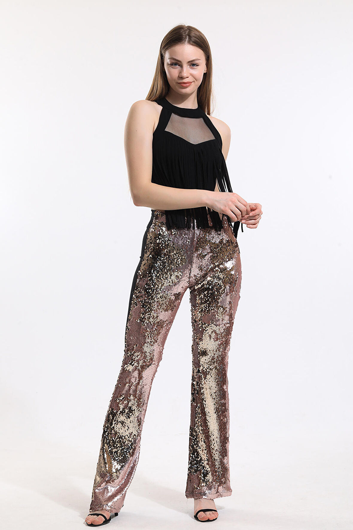 Abiye Payet Pantolon | PNT34174 Pudra Gold