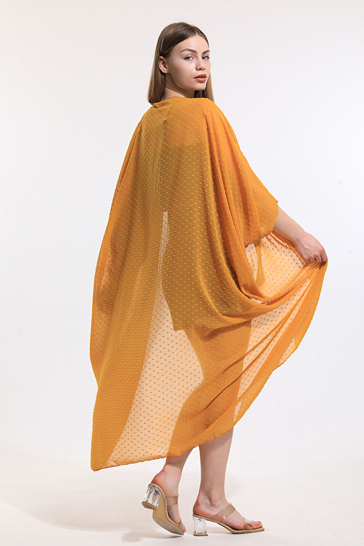 Şifon Plaj Kimono | ELB33597 Noktalı Sarı