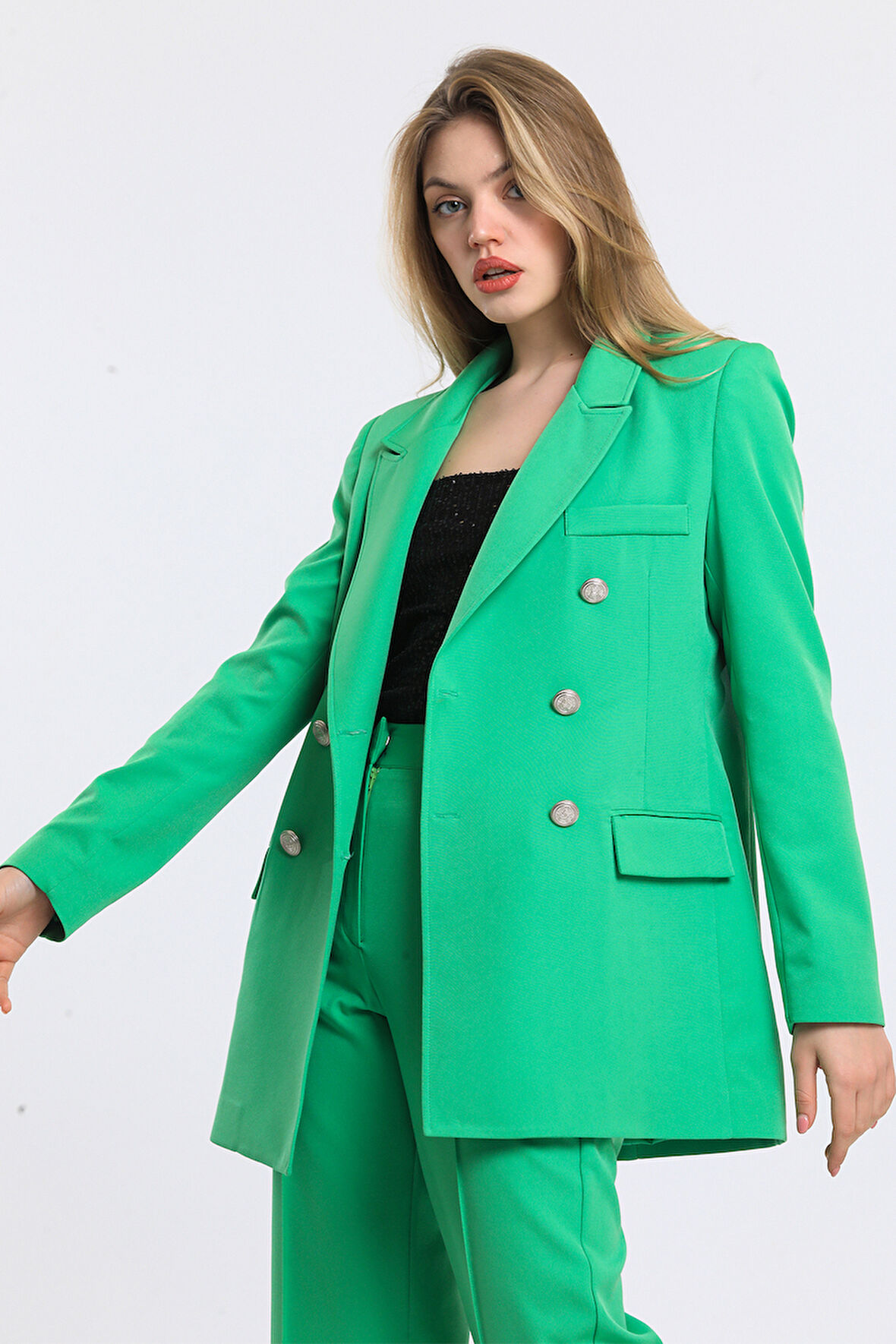 İçi Astarlı  Hürrem Kumaş Oversize Blazer Ceket | Ckt34236 Yesıl