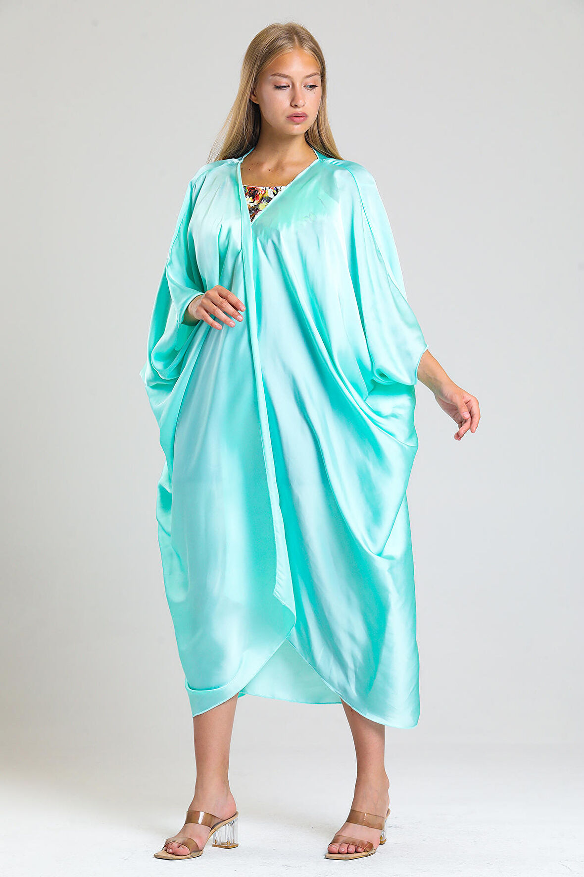 Şifon Plaj Kimono | ELB33597 Mint Saten
