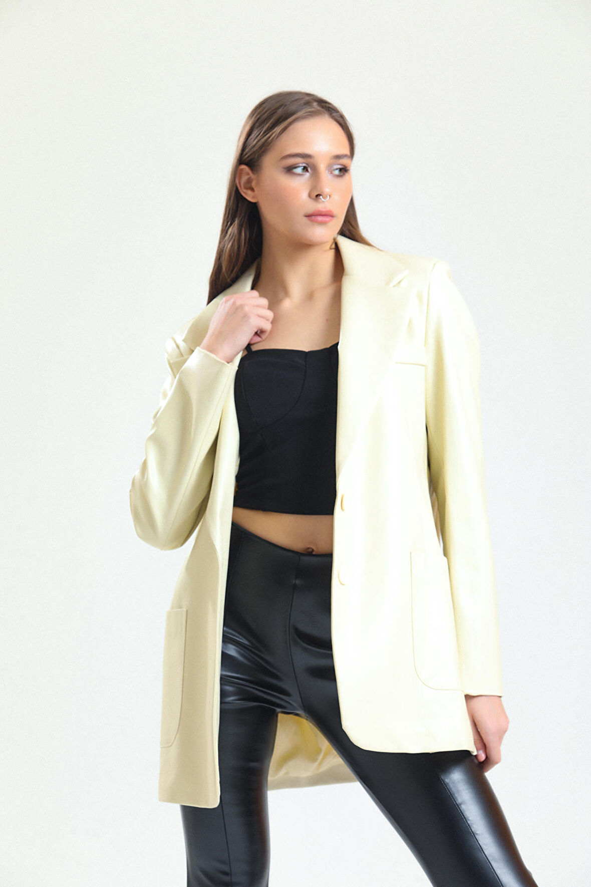 Kadın Suni Deri Ceket | Ckt33554 Ekru