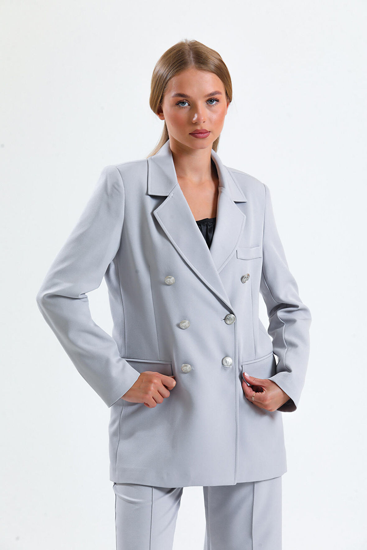 İçi Astarlı  Hürrem Kumaş Oversize Blazer Ceket | Ckt34236 Grı
