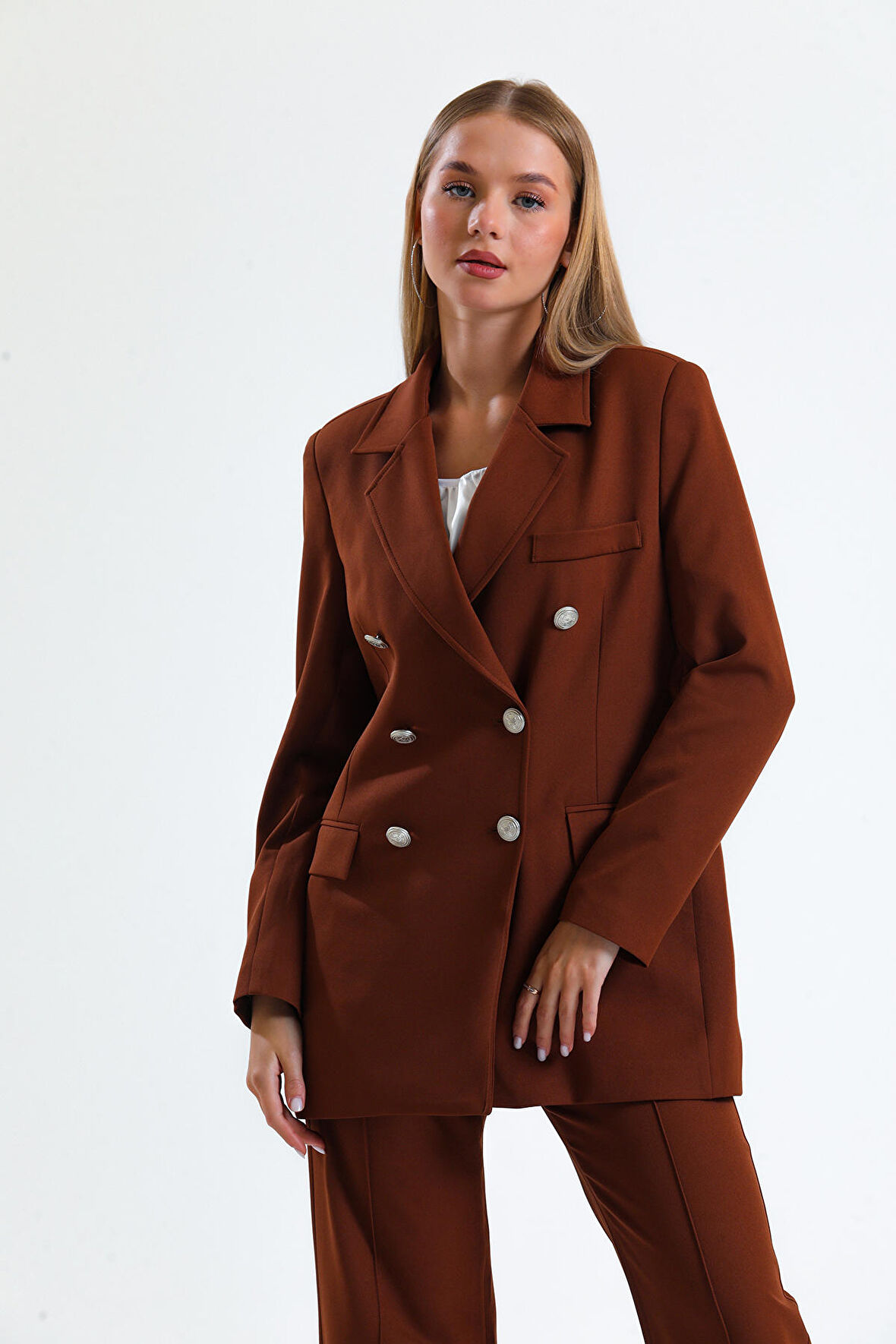 İçi Astarlı  Hürrem Kumaş Oversize Blazer Ceket | Ckt34236 Kahve