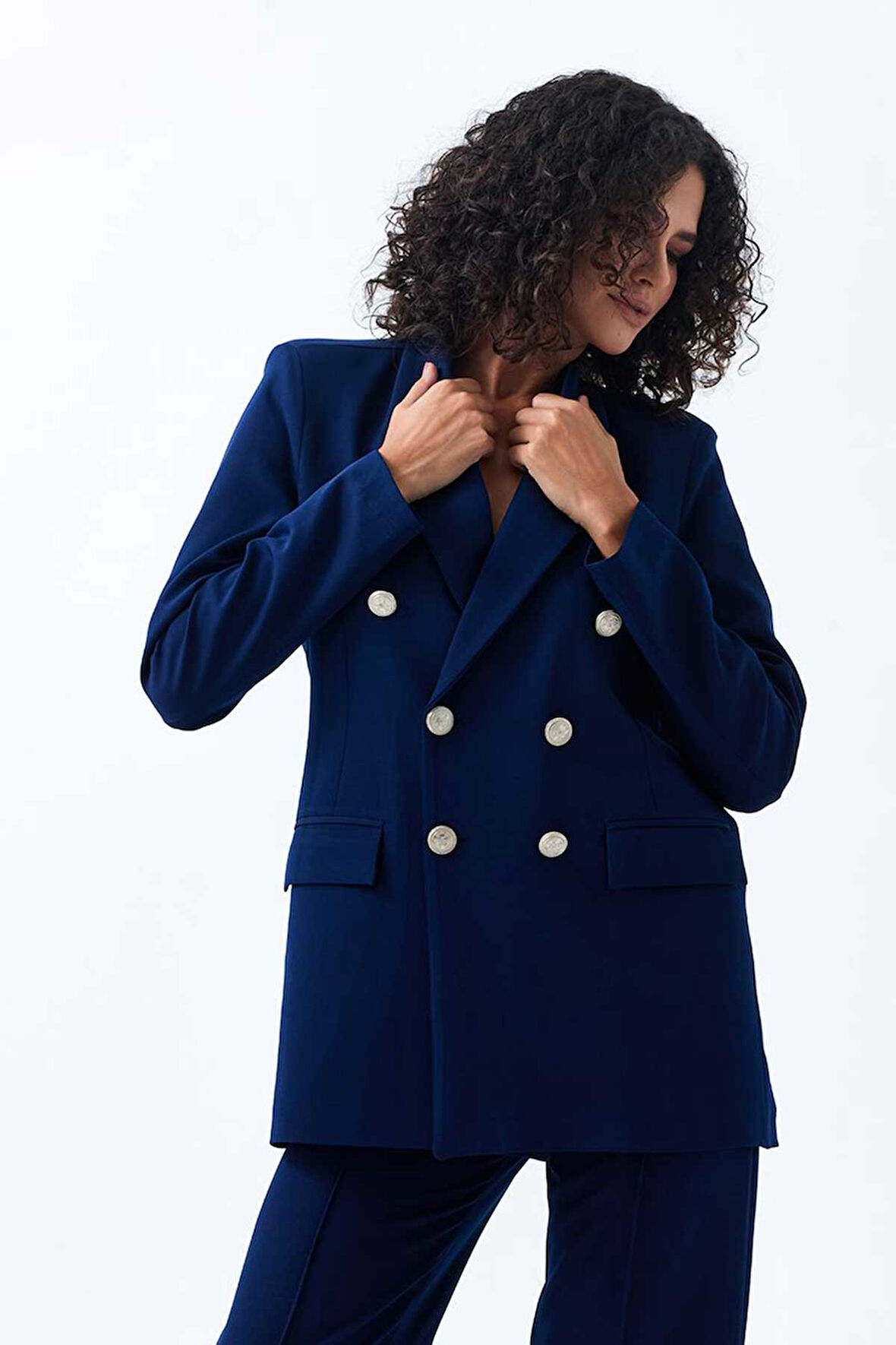 İçi Astarlı  Hürrem Kumaş Oversize Blazer Ceket | Ckt34236 Lacıvert