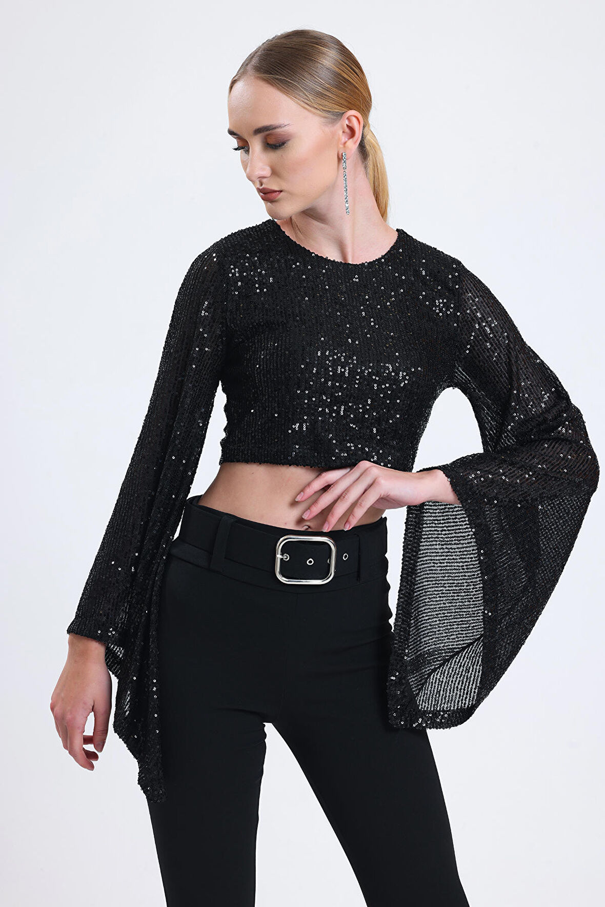 İçi Astarlı Abiye Payet Bluz| BLZ35014 Siyah