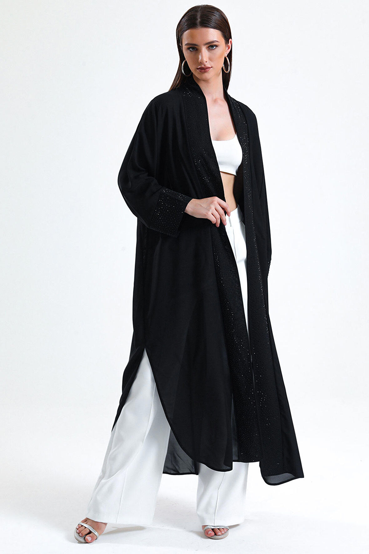 Önü Taş Detaylı Abiye Kimono | KMN34913 Siyah