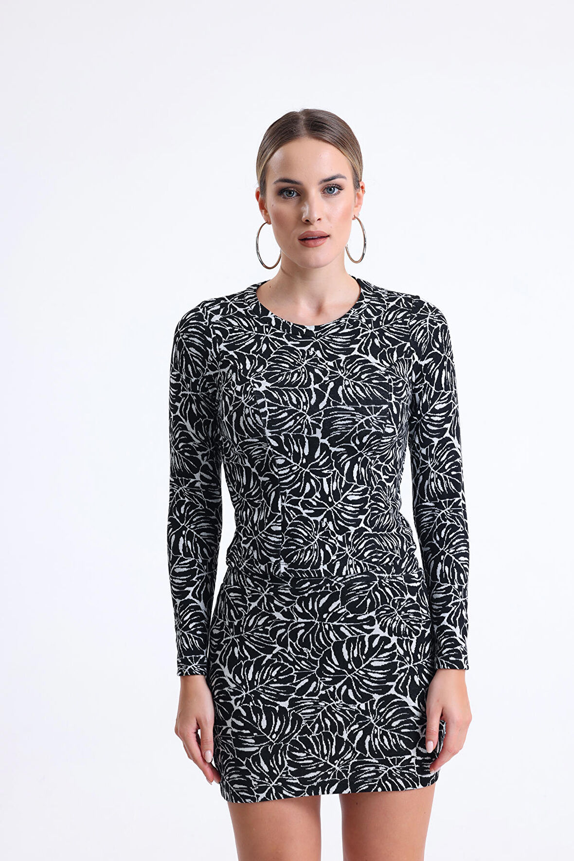 Uzun Kol Jakarlı Bluz | Blz35200 Siyah-Ekru