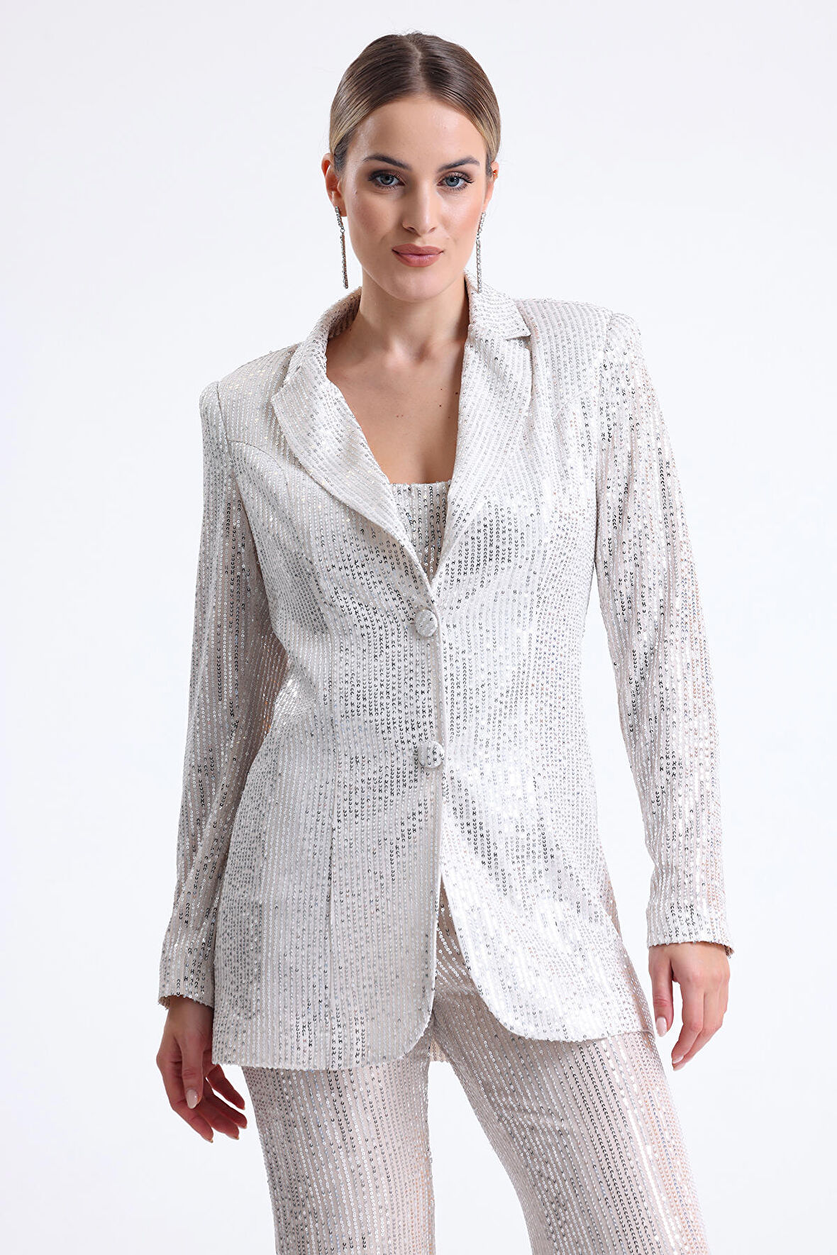 İçi Astarli  Payet Abiye  Ceket | Ckt34262 Bej