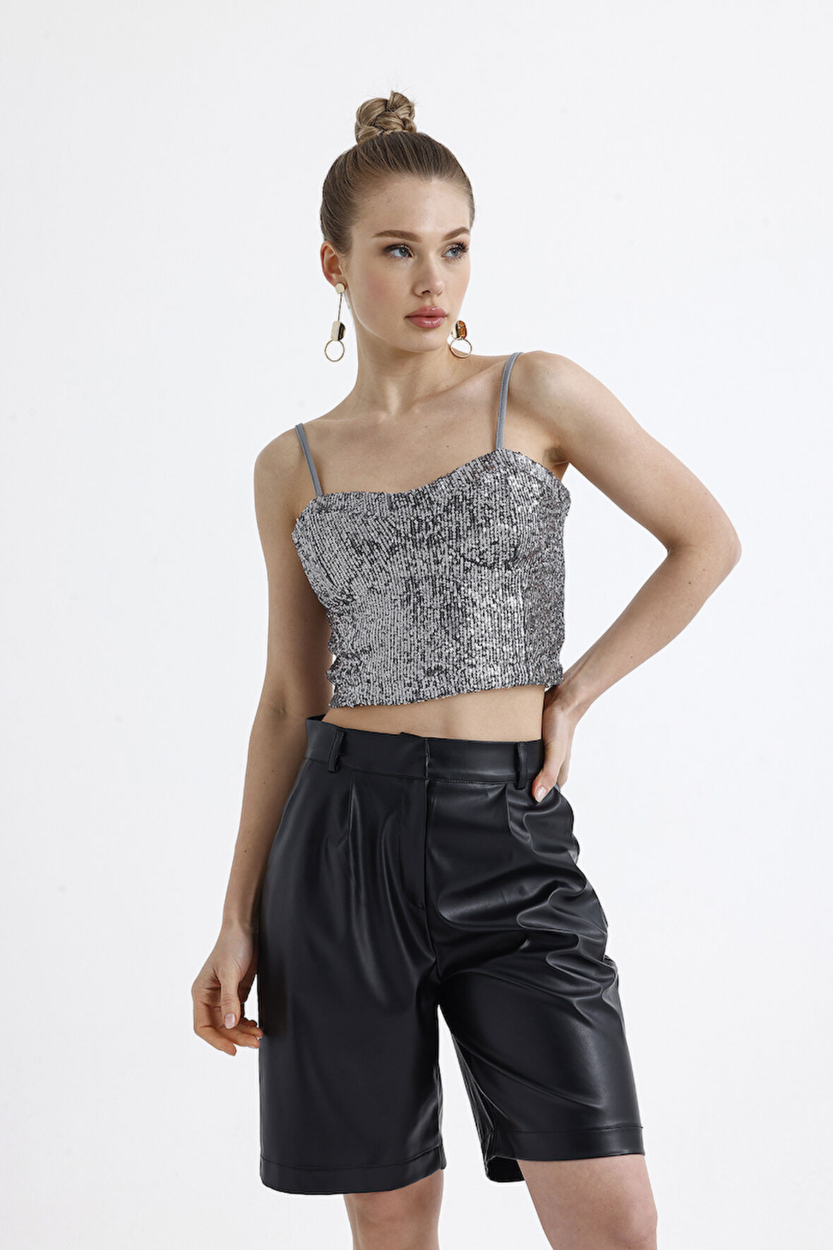 Sense Gloplu Arkası Fermuarlı Payet Bustiyer BST33154 Antrasit