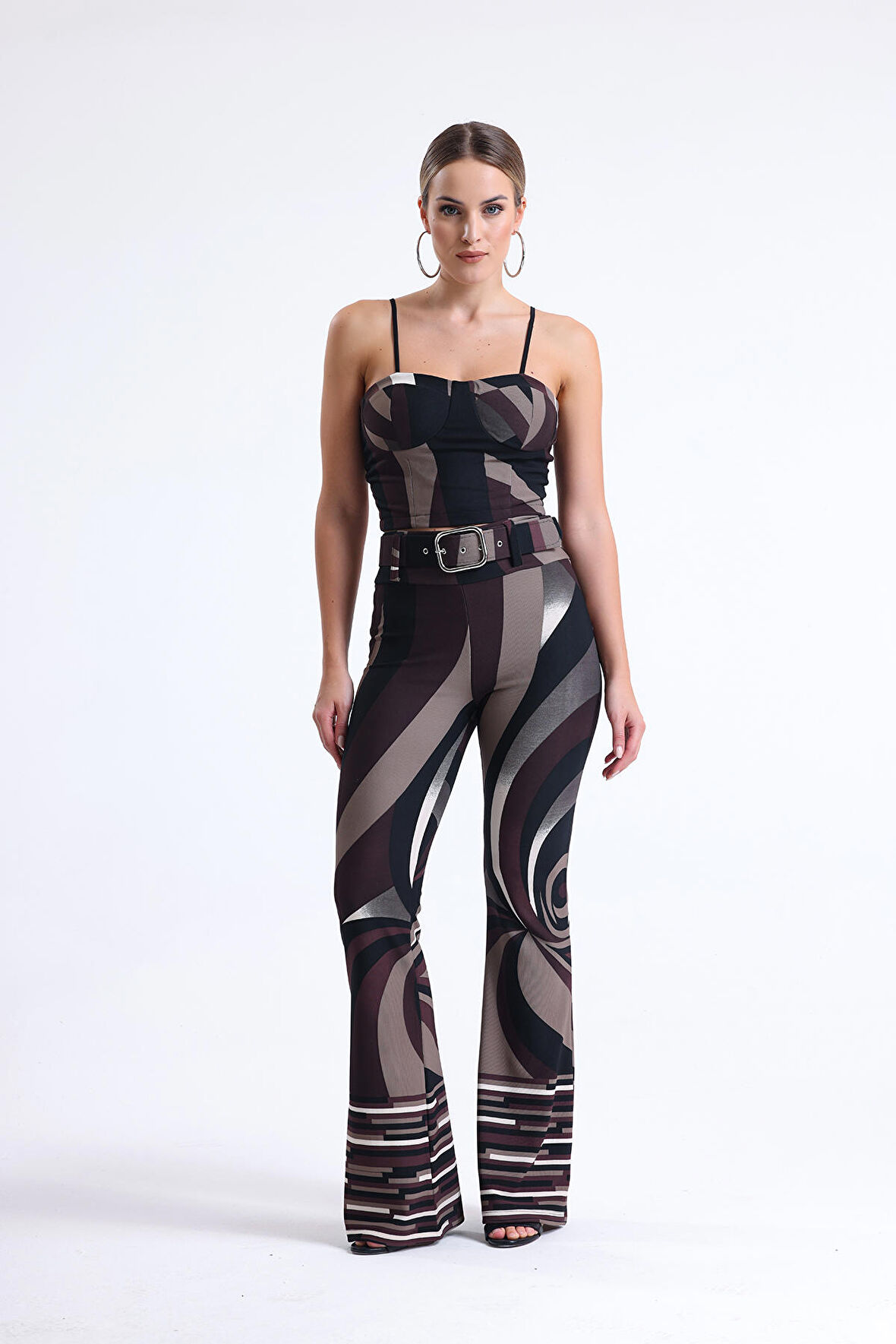 Desenli Ottoman Kemerli Pantolon | Pnt35240 Kahve Bej Siyah Desenli