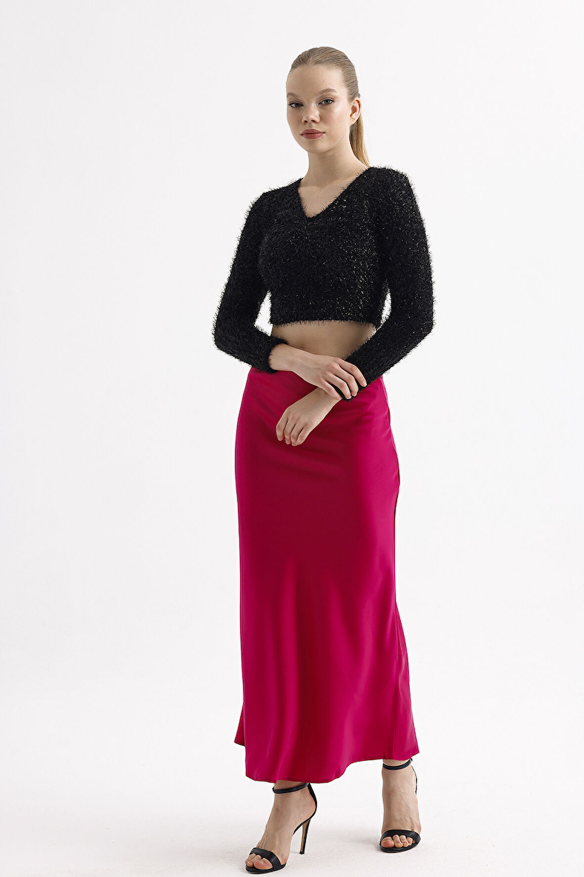 Beli Lastikli Kaliteli Z. Saten Uzun Etek | ETK35736 Kırmızı