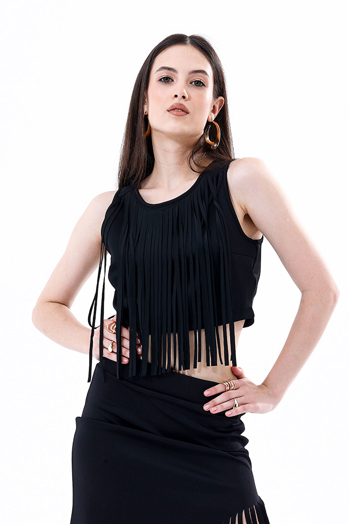 Arkası Fermuarlı Önü Püsküllü Scuba Bustiyer | Bst35811 Siyah