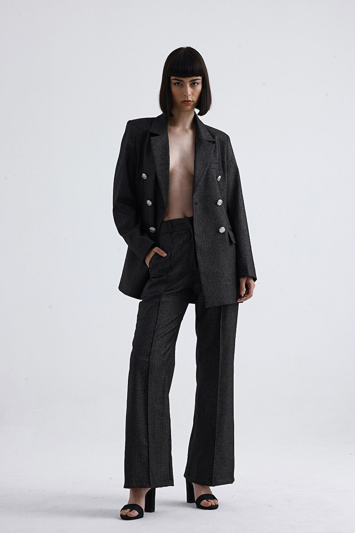 Cep Detaylı Melajlı Kadın Pantolon | PNT35838 Antrasit