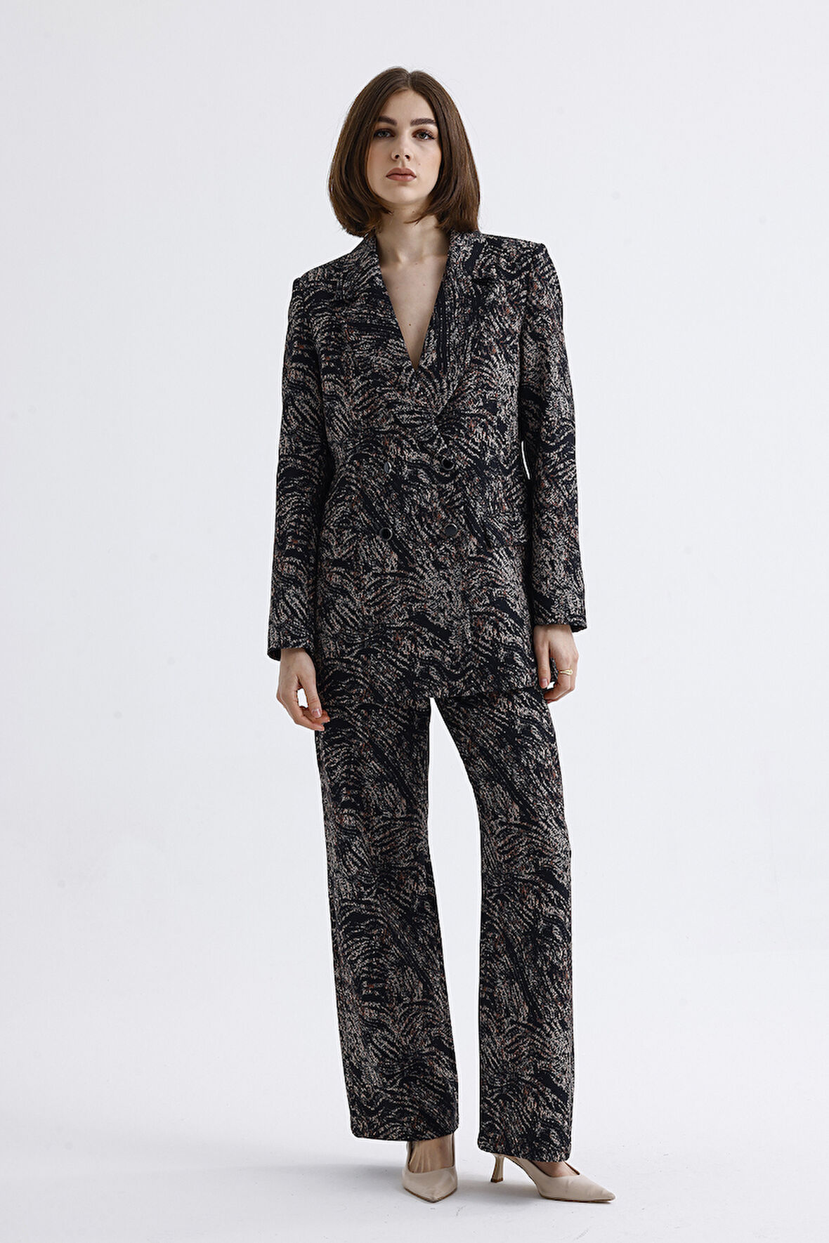 Astarlı Desenli Takım Elbise Ceket Ve Pantolon | CKT36036 Siyah Kahve Desenli