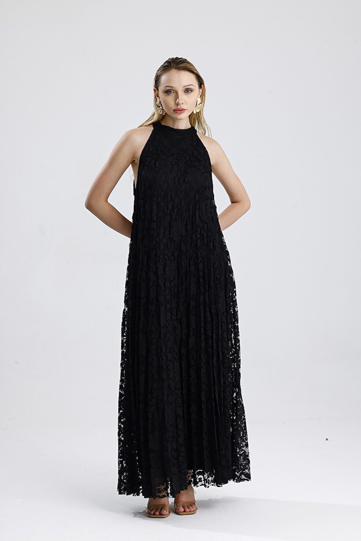 Astarlı Dantel Abiye Uzun  Elbise | ELB35940 Siyah
