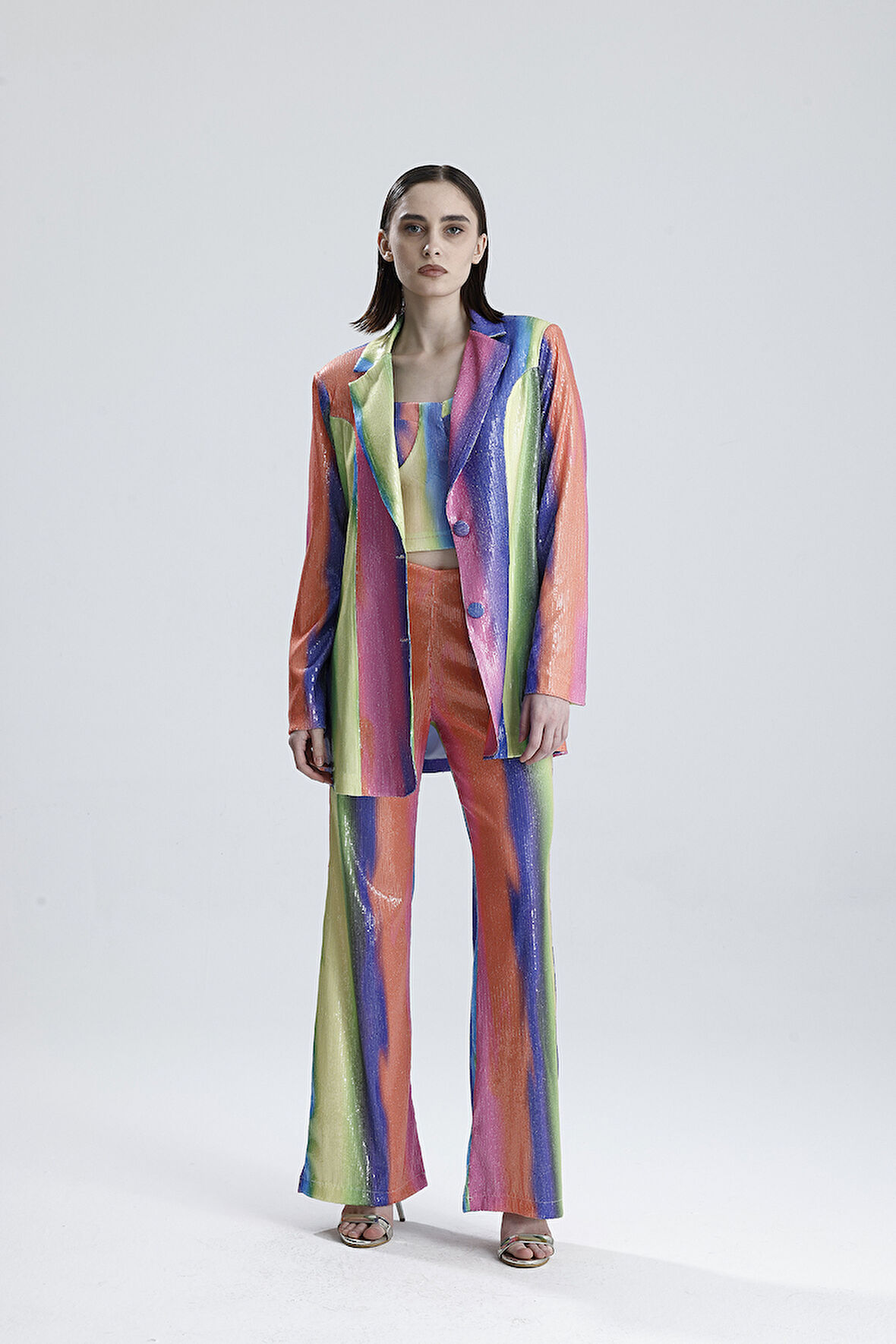 Abiye Takım Elbise | Ceket | Pantolon | Büstiyer 3 Lü Takım TK34264 Gökkuşağı