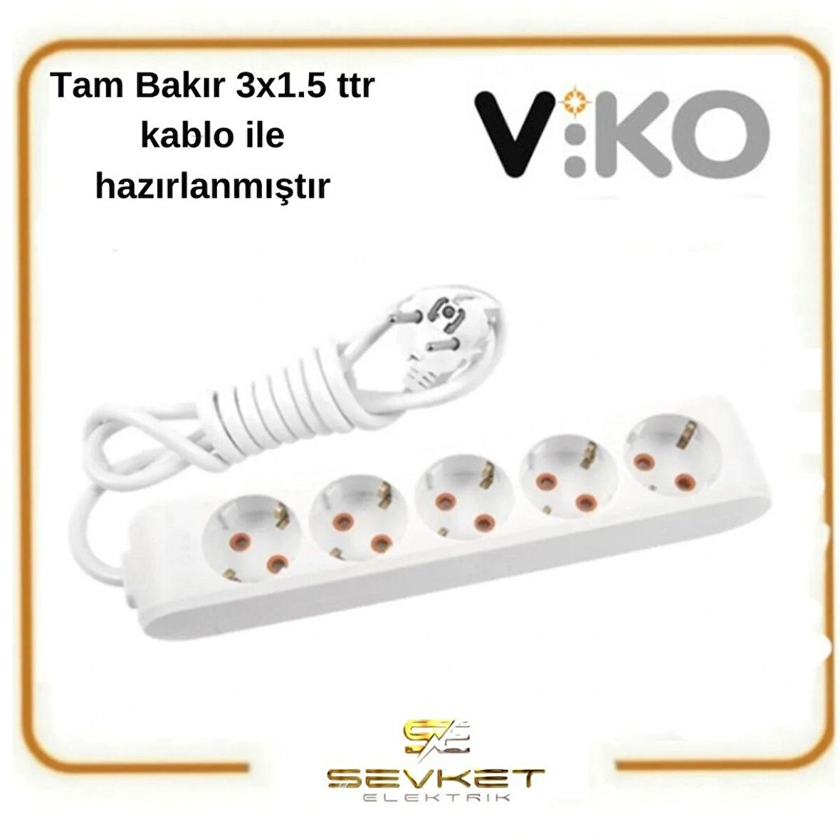 Viko 5'li 50 Metre Topraklı Grup Priz 3x1.5 Kablolu