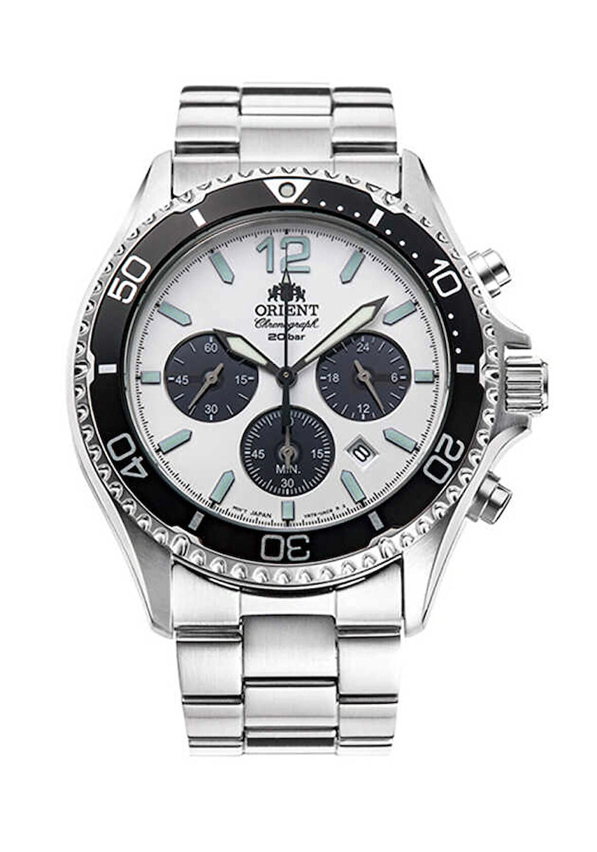 Orient Mako Chronograph Solar Powered Koleksiyonu Safir Cam 20 Atm 43 mm Kronograf Erkek Kol Saati