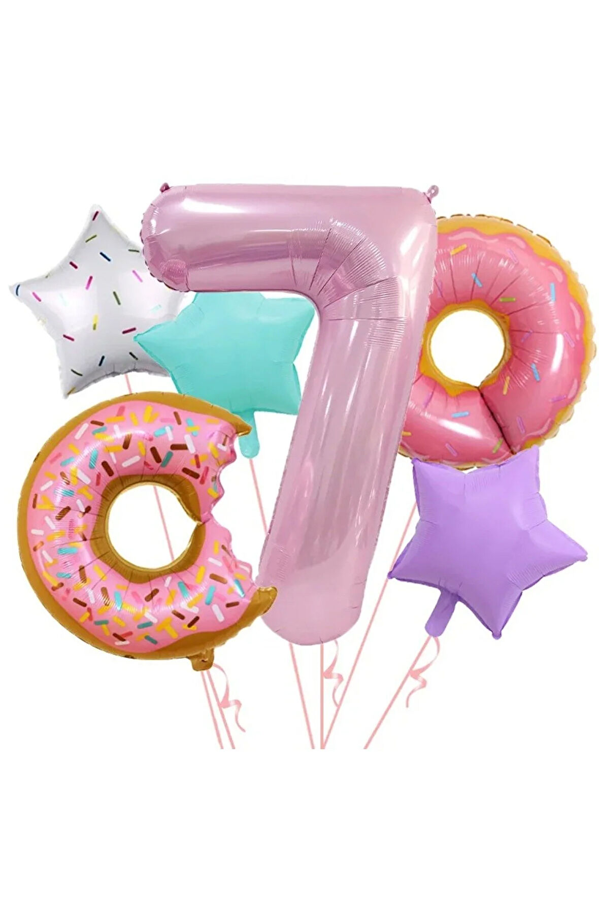6 Adet Donut Balon Seti Numaralı Yıldız Donut Folyo Balon yaş Doğum Günü Partisi Dekoru