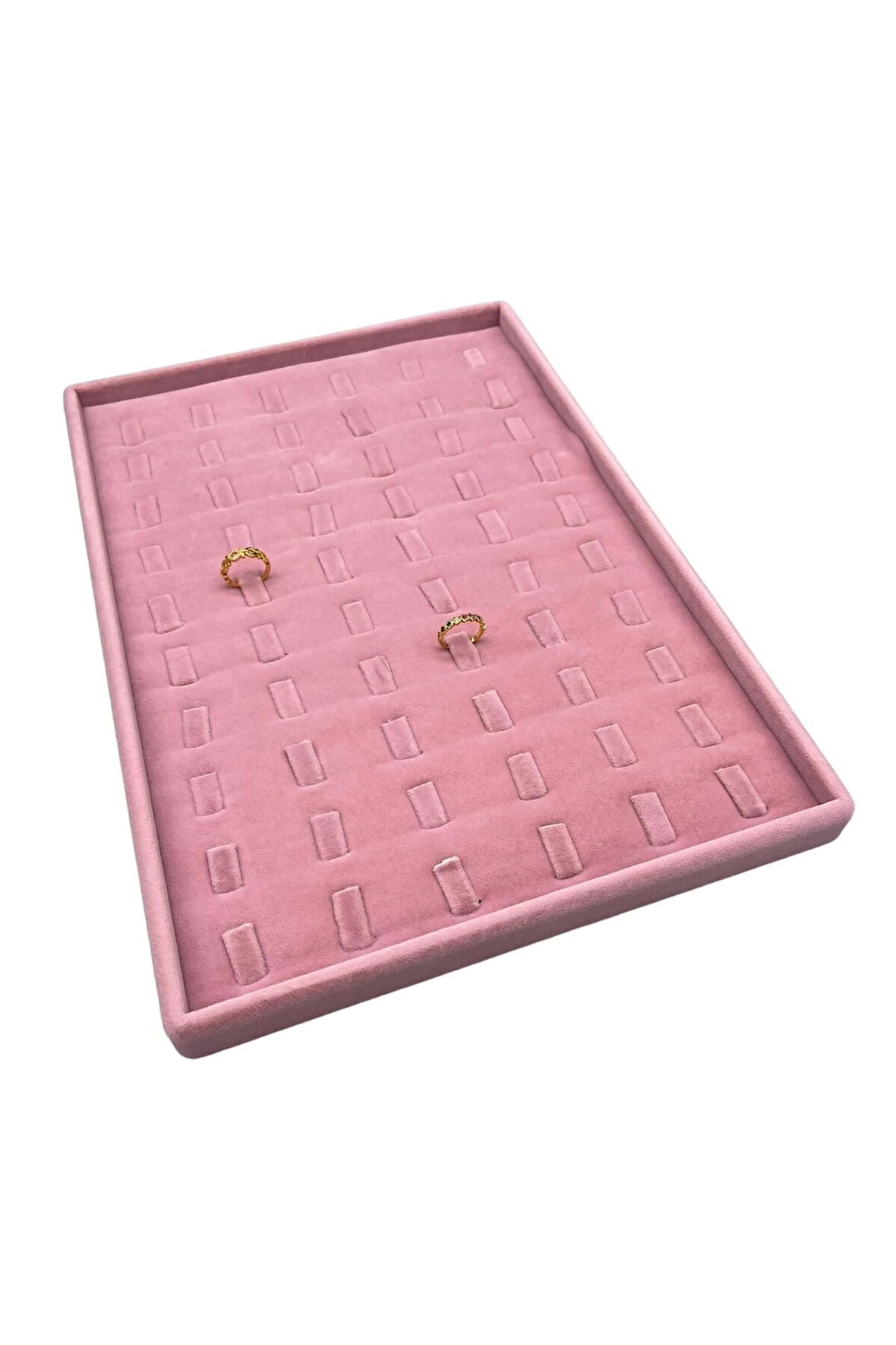 Yerli Üretim Süet Kumaş Pembe 34/24 Cm Dikine Tırnaklı Çekmece Içi Yüzük Tablası