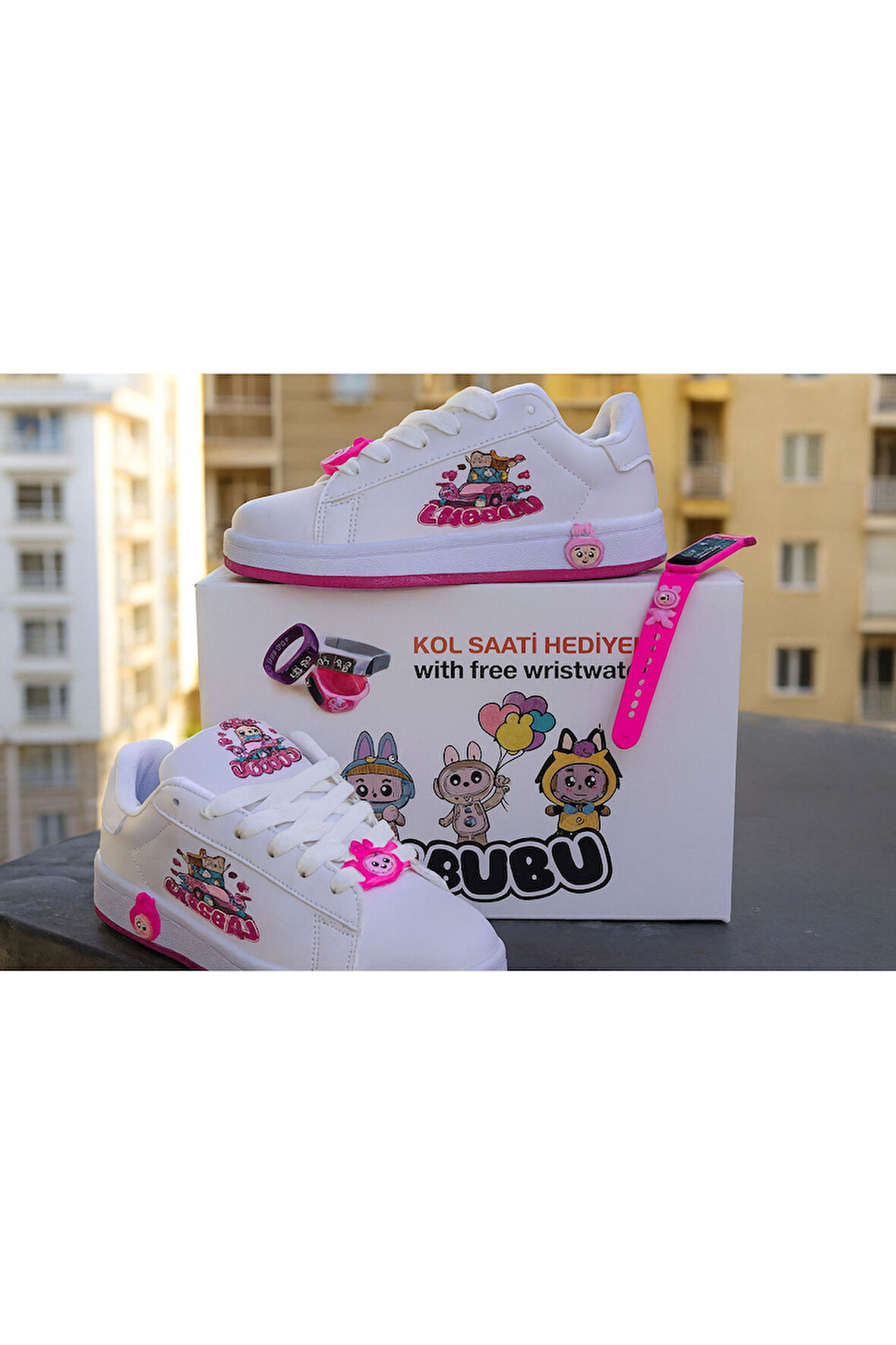 LABUBU Çocuk Spor Ayakkabı + Akıllı Kol Saati Hediyeli 🎁✨ | Renkli ve Eğlenceli Tasarım