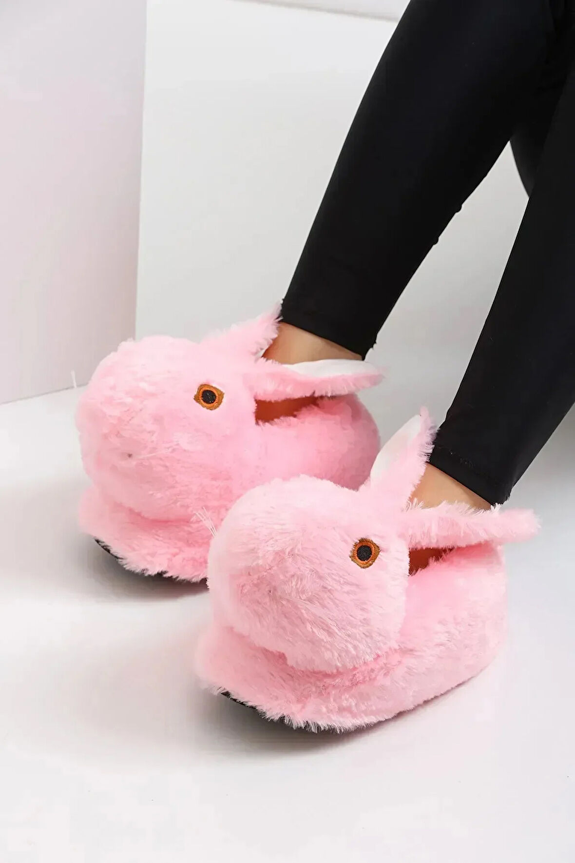 Tavşan Figürlü Beyaz Peluş Panduf Ev Pandufu Unisex PUDRA / 36-38