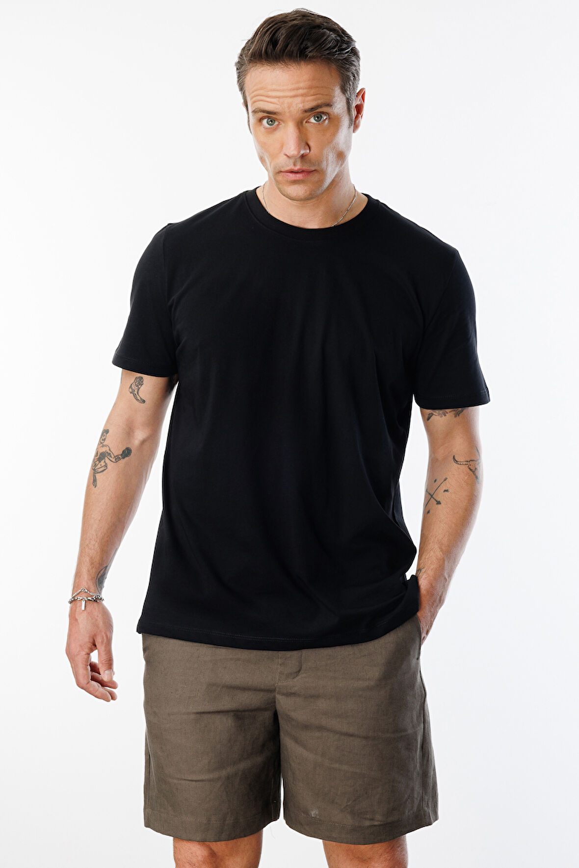 Erkek T-shirt %100 Pamuk Regular Fit Standart Kesim Bisiklet Yaka Basic Tişört BASIC-T-SHIRT1