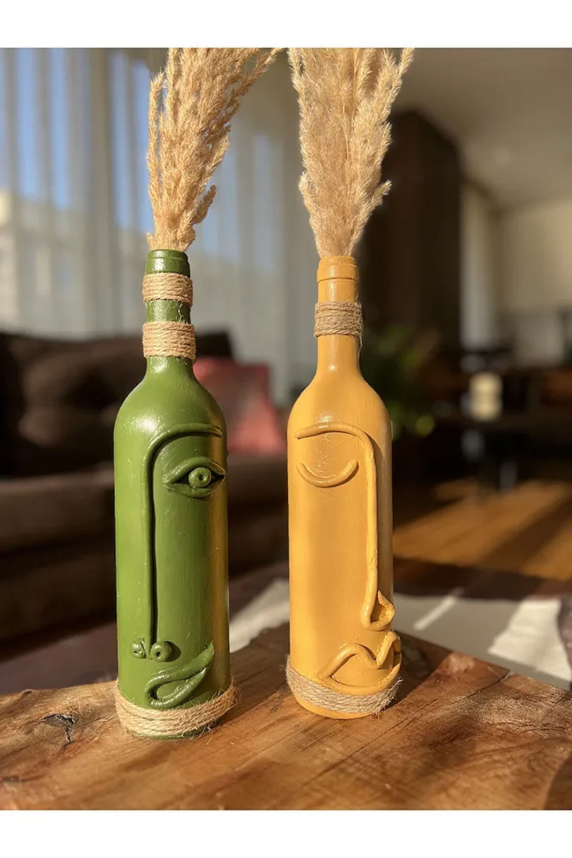 El Yapımı Dekoratif Şarap Şişeleri 2'li Set