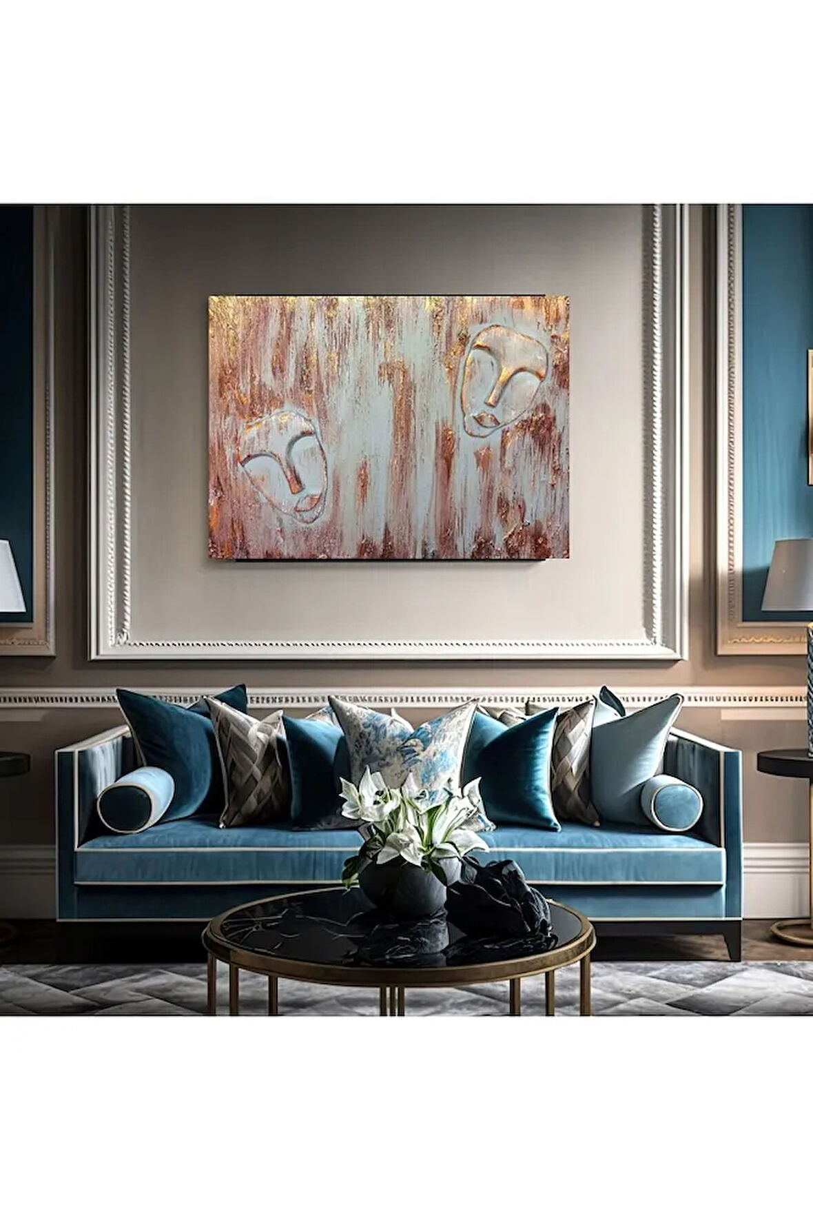 Modern Sanat Orijinal Eskitme 3 Boyutlu Maskeli Dekoratif Akrilik Tablo