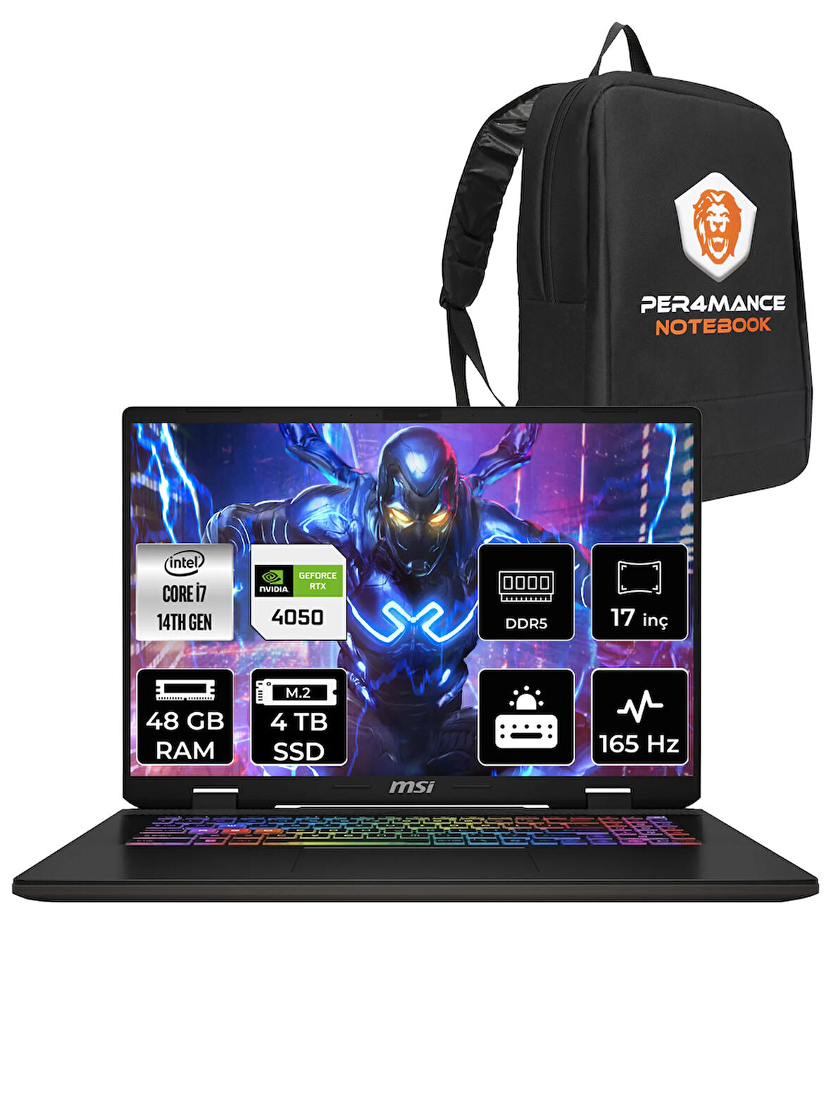 MSI SWORD 17 HX B14VEKG i7-14700HX 48GB 4TB SSD RTX4050/6GB 105W 17" FHD+ 165HZ FDOS & PER4 ÇANTA