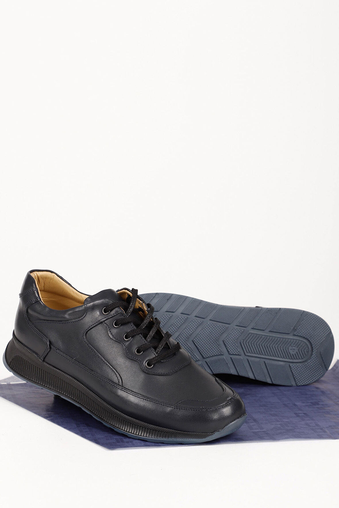LACİVERT ANTİK Gön Hakiki Deri Yuvarlak Burun Bağcıklı Günlük Erkek Sneaker 01391