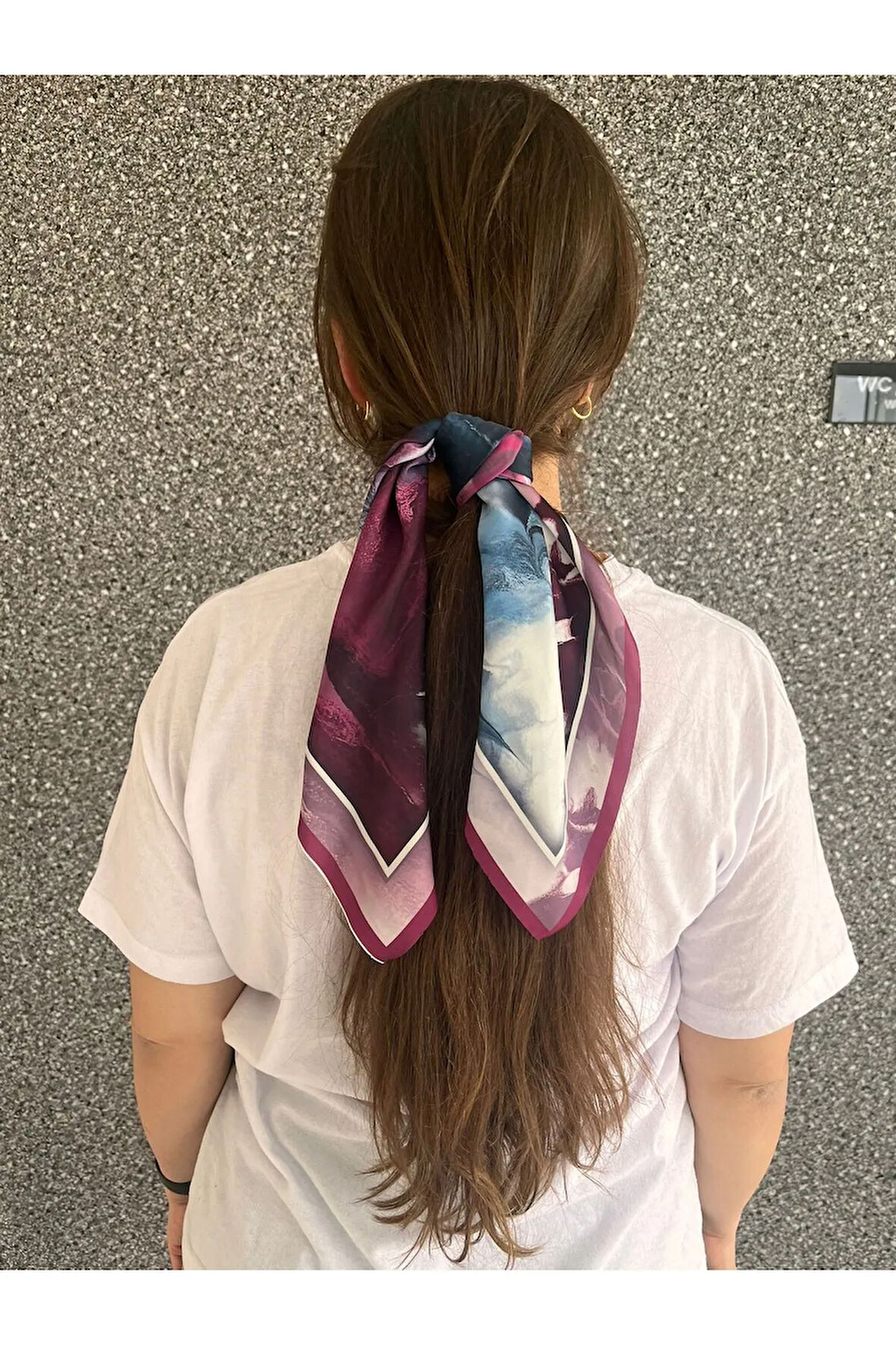 Şifon Saten Fular Desenli Fular Bandana Aksesuar