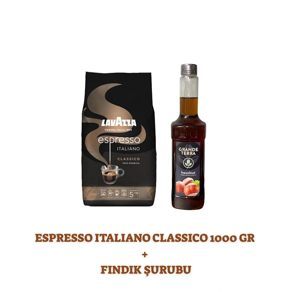 Lavazza Espresso Italiano Classico 1000 Gr + Grande Terra Fındık Şurubu (750 ml) Seti