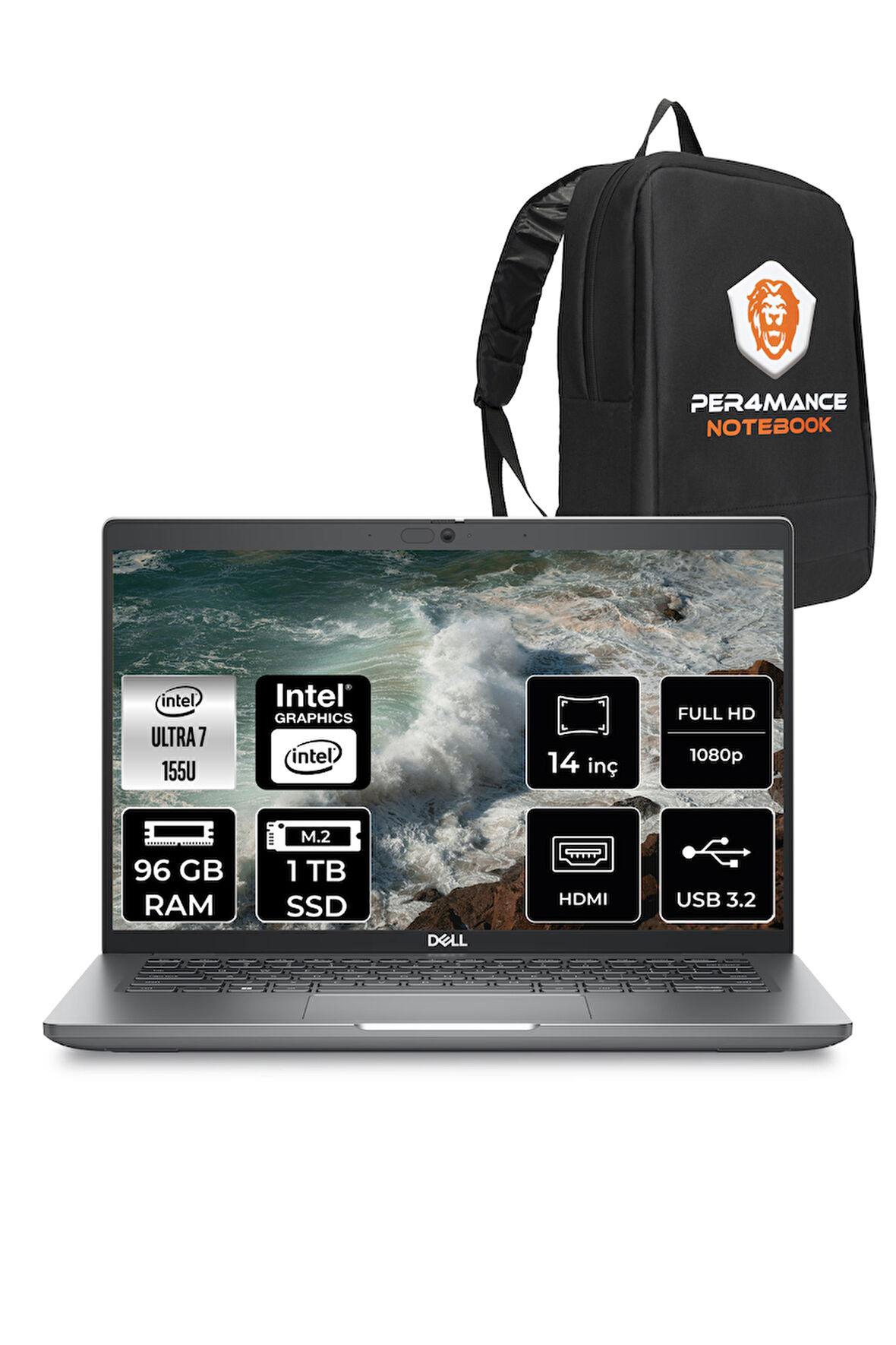 DELL Latitude 5450 Ultra 7 155U 96GB 1TB SSD 14'' FHD FDOS Taşınabilir Bilgisayar & PER4 ÇANTA