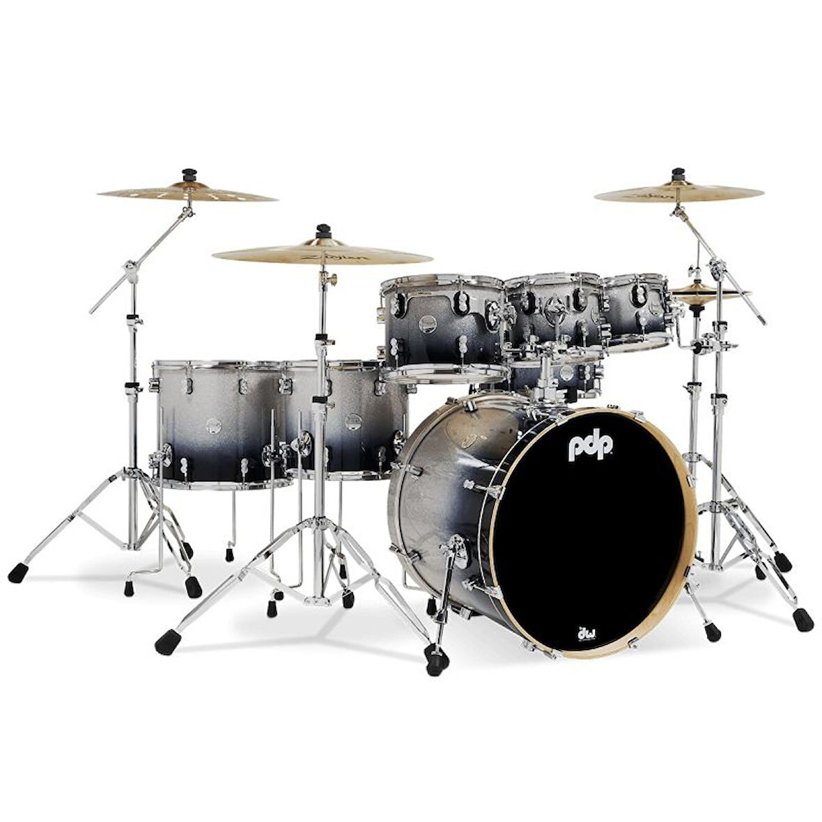 PDP Drums Concept Akçaağaç 7-Parça 22\" Akustik Davul (Silver - Black Sparkle Fade)